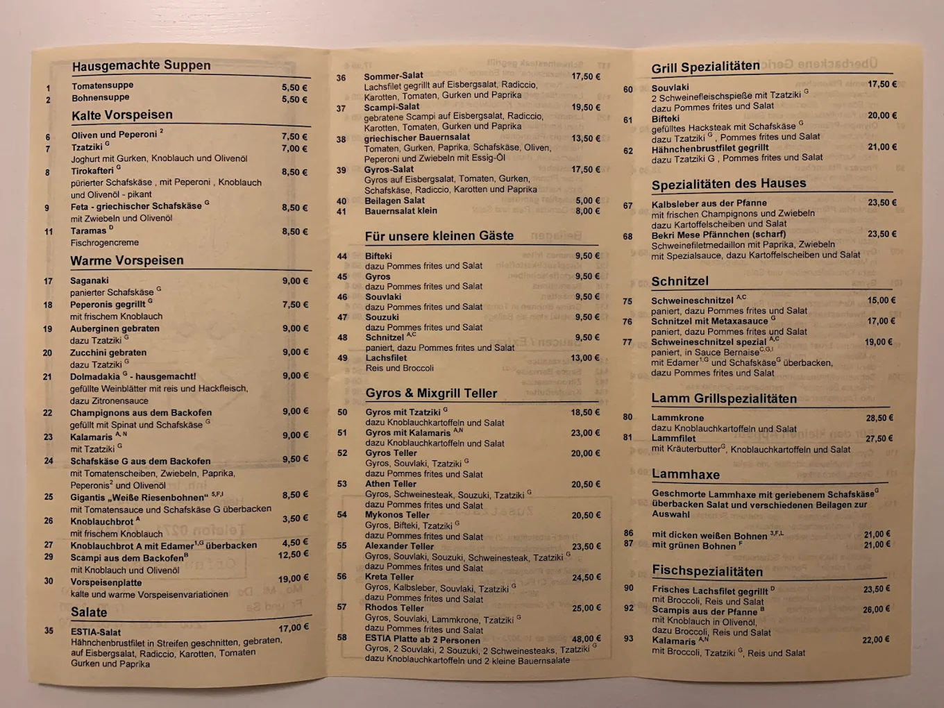 Restaurant Estia - Siegen menu 1